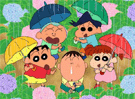 Shin Chan con Amigos en la LLuvia